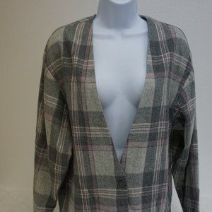 Vintage Wool Blend Blazer Size 14 Plaid Gray Pink Made in Italy 80s 90s Jacket